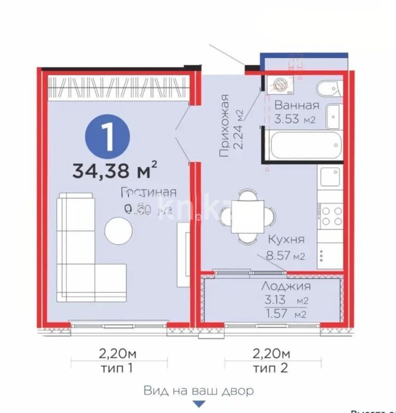 Продажа 1-комнатной квартиры, 34.38 м² - Продажа однокомнатных квартир в р-не Нура Астаны - страница 38 фото 1 из 1