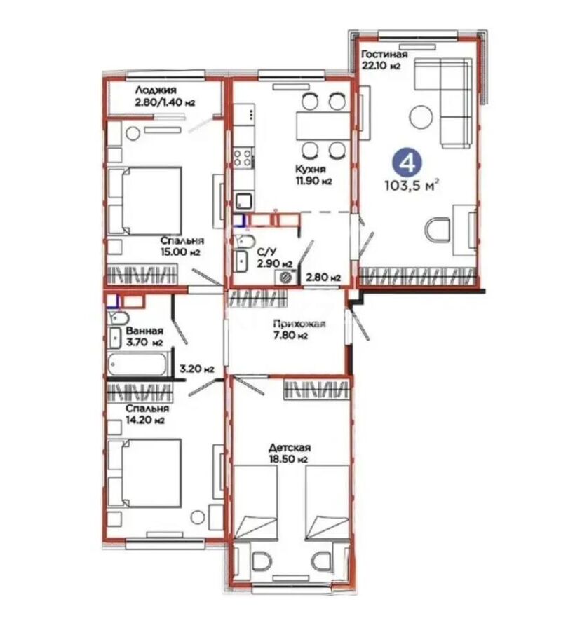 Продажа 4-комнатной квартиры, 100 м² - Продажа зданий в Костанае фото 7 из 7