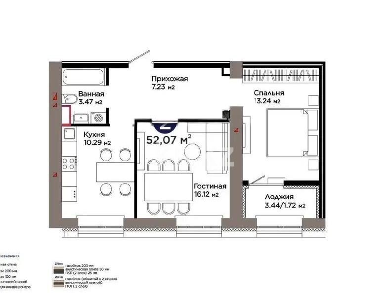 Продажа 2-комнатной квартиры, 52 м² - Продажа двухкомнатных квартир в блочном доме в Казахстане - страница 51 фото 1 из 1