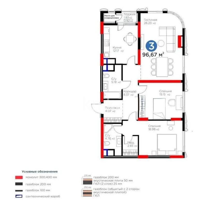 Продажа 3-комнатной квартиры, 97 м² - Продажа квартир в блочном доме в Астане фото 1 из 1