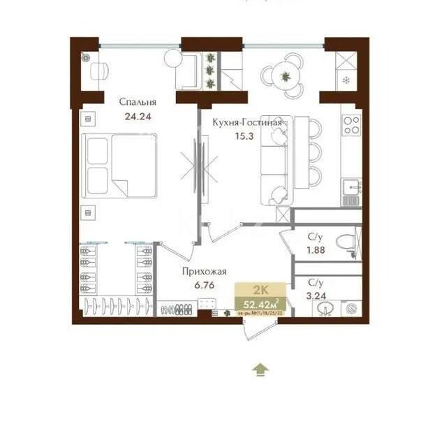 Продажа 2-комнатной квартиры, 52.42 м² - Продажа двухкомнатных квартир в Турксибском р-не Алматы - страница 11 фото 1 из 1