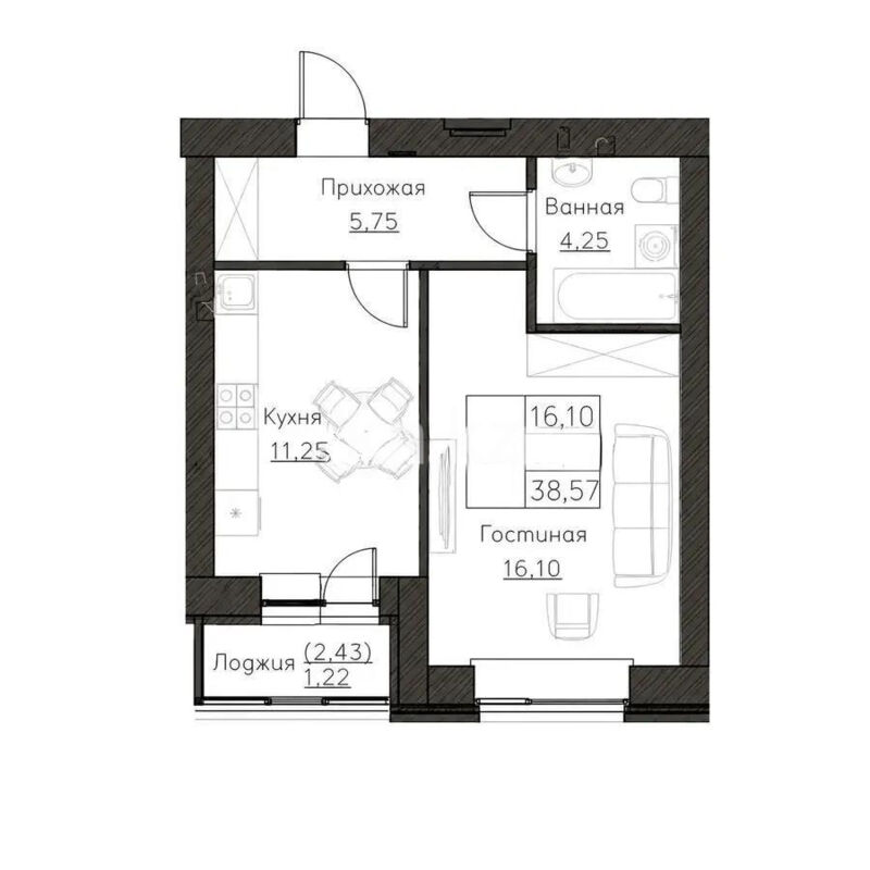 Продажа 1-комнатной квартиры, 39 м² - Продажа однокомнатных квартир в блочном доме в Казахстане - страница 2 фото 1 из 1