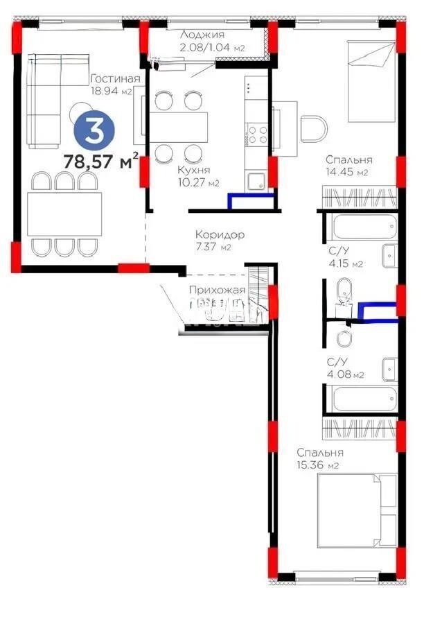 Продажа 3-комнатной квартиры, 78.57 м² - Продажа квартир в монолитно-каркасном доме в Астане - страница 81 фото 1 из 1