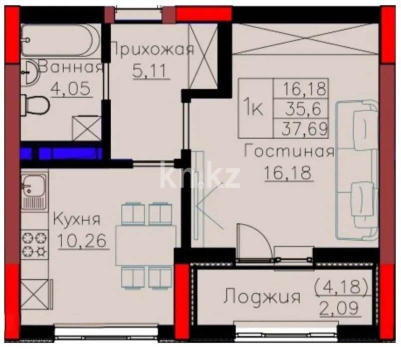 Продажа 1-комнатной квартиры, 37.7 м² - Продажа однокомнатных квартир в р-не Нура Астаны - страница 41 фото 1 из 1