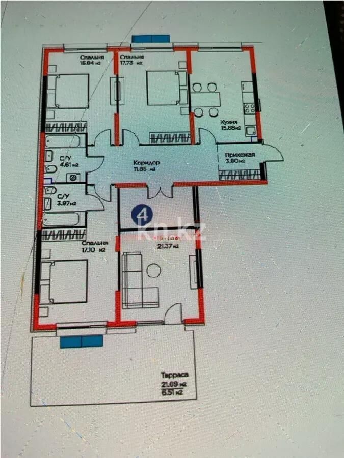 Продажа 4-комнатной квартиры, 118.66 м² - Продажа четырехкомнатных квартир в Медеуском р-не Алматы - страница 5 фото 1 из 1