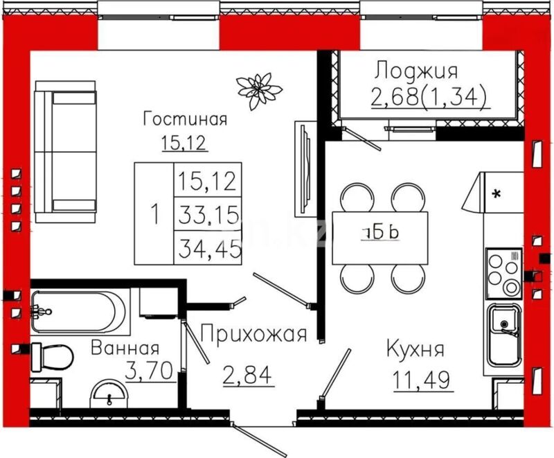 Продажа 1-комнатной квартиры, 34.45 м² - Продажа однокомнатных квартир от собственников в Астане - страница 41 фото 1 из 1