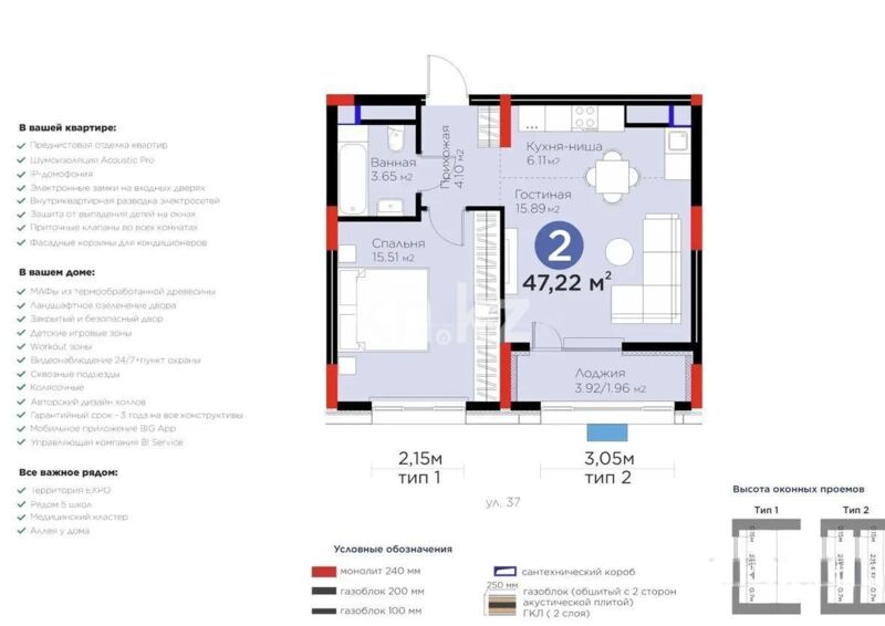 Продажа 2-комнатной квартиры, 47.22 м² - Продажа двухкомнатных квартир в блочном доме в Казахстане - страница 20 фото 1 из 1