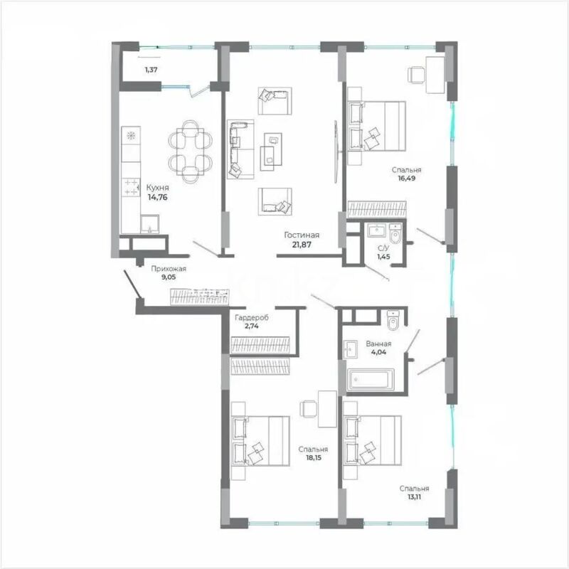 Продажа 4-комнатной квартиры, 112 м² - Продажа четырехкомнатных квартир в блочном доме в Казахстане - страница 12 фото 1 из 1