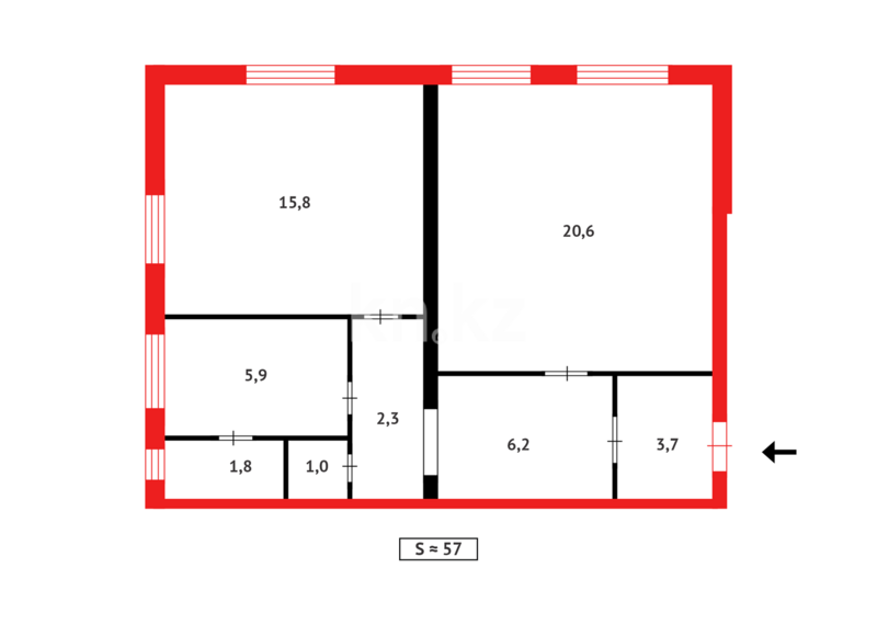 Продажа 2-комнатной квартиры, 57 м² - Продажа двухкомнатных квартир в блочном доме в Казахстане - страница 81 фото 9 из 9