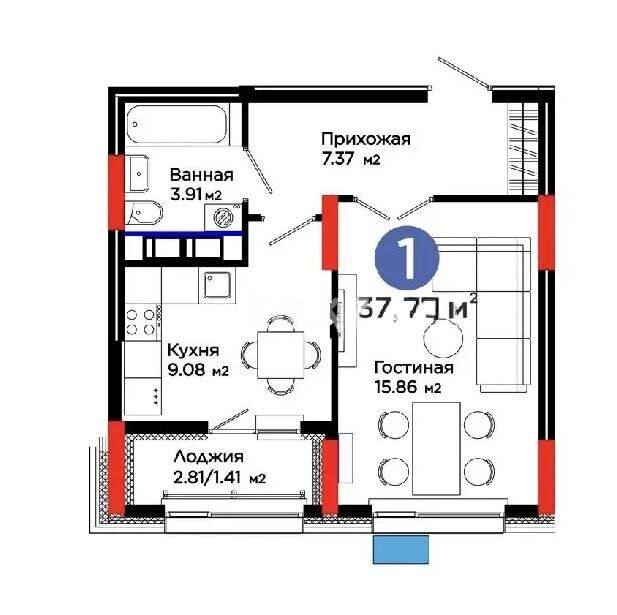 Продажа 1-комнатной квартиры, 38 м² - Продажа однокомнатных квартир в р-не Нура Астаны фото 1 из 1