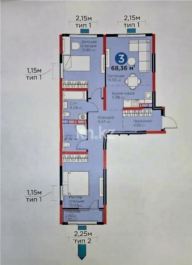 Продажа 3-комнатной квартиры, 70 м² - Продажа трехкомнатных квартир в Жетысуском р-не Алматы - страница 5 фото 1 из 1