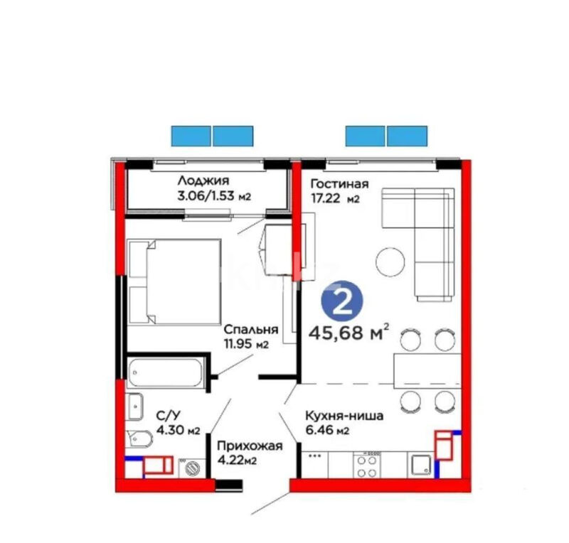 Продажа 2-комнатной квартиры, 46 м² - Продажа квартир в монолитном доме в Алматы фото 1 из 1
