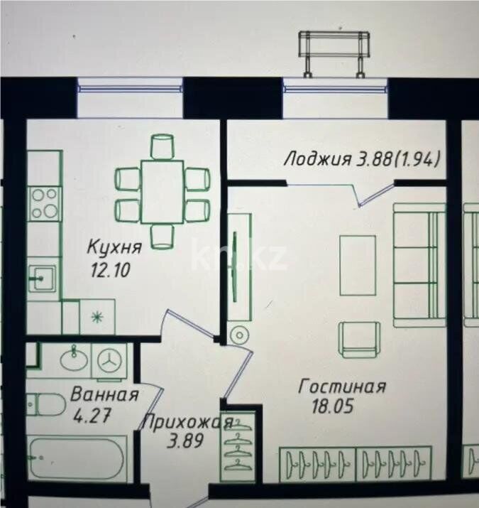 Продажа 2-комнатной квартиры, 40.25 м² - Продажа квартир в блочном доме в Казахстане фото 1 из 1