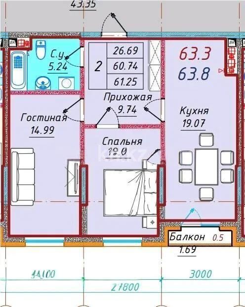 Продажа 2-комнатной квартиры, 63.8 м² - Продажа квартир в Алматы - страница 259 фото 1 из 1