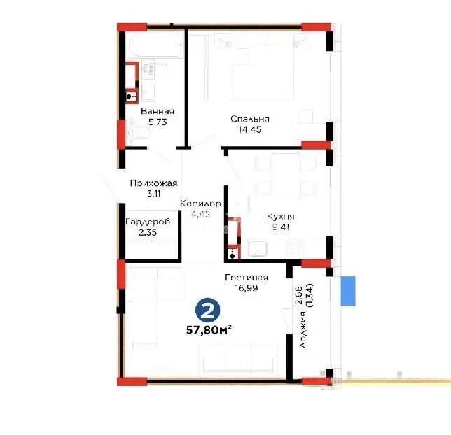 Продажа 2-комнатной квартиры, 57.8 м² - Продажа двухкомнатных квартир в блочном доме в Казахстане - страница 32 фото 1 из 1