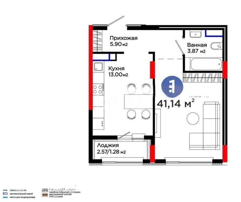 Продажа 1-комнатной квартиры, 40.6 м² - Продажа квартир в Астане - страница 2 фото 1 из 1