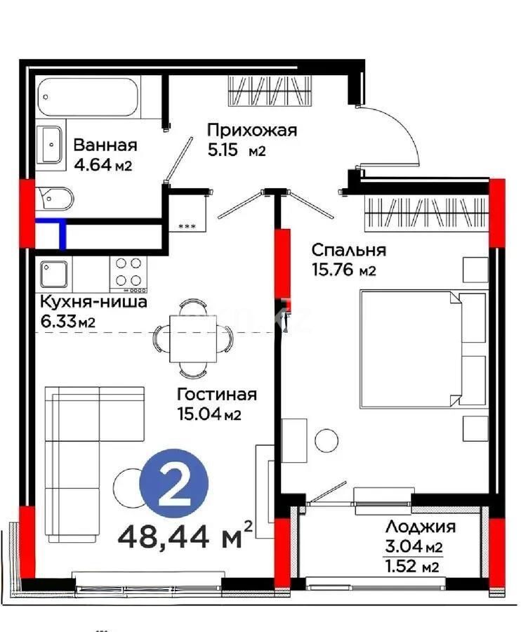 Продажа 2-комнатной квартиры, 49 м² - Продажа двухкомнатных квартир в блочном доме в Казахстане - страница 65 фото 1 из 1