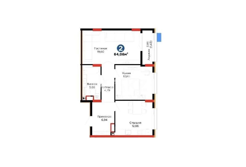 Продажа 2-комнатной квартиры, 64 м² - Продажа двухкомнатных квартир в блочном доме в Казахстане - страница 58 фото 1 из 1