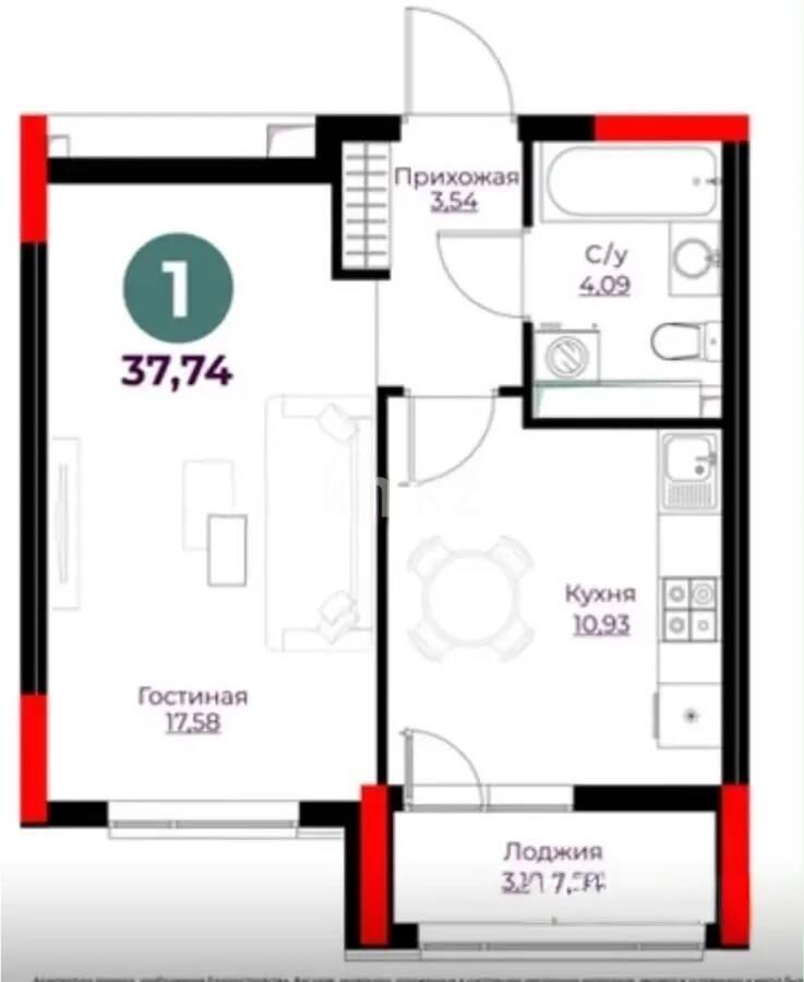Продажа 1-комнатной квартиры, 38 м² - Продажа однокомнатных квартир в блочном доме в Казахстане - страница 4 фото 1 из 1