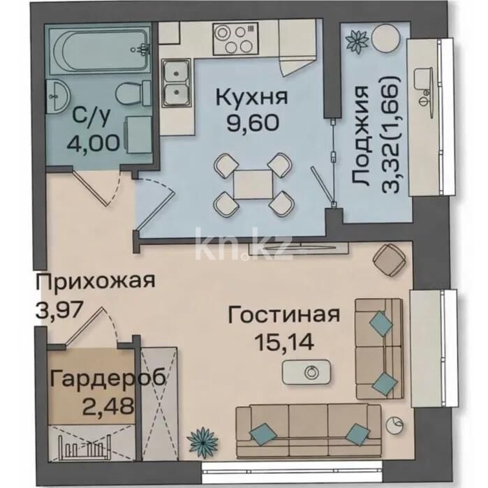 Продажа 1-комнатной квартиры, 37 м² - Продажа однокомнатных квартир в кирпичном доме в Казахстане - страница 102 фото 1 из 1