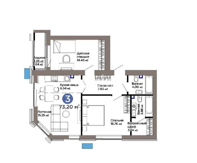 Продажа 3-комнатной квартиры, 73.2 м² - Продажа квартир в Казахстане - страница 129 фото 3 из 3