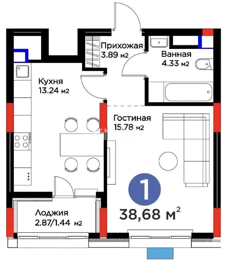 Продажа 1-комнатной квартиры, 38.68 м² - Продажа однокомнатных квартир в р-не Есиль Астаны - страница 26 фото 5 из 5