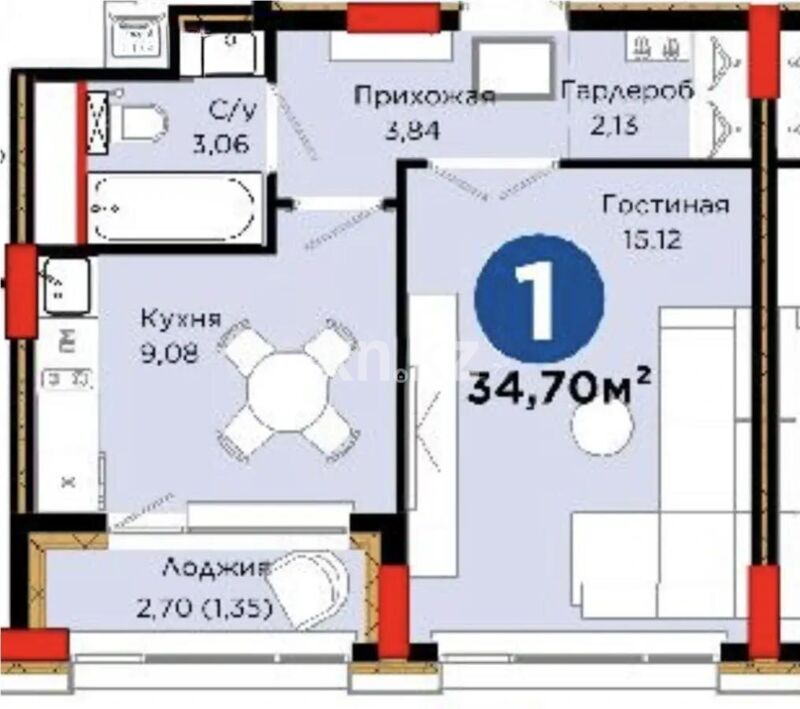 Продажа 1-комнатной квартиры, 34.7 м² - Недвижимость в Астане - страница 34 фото 1 из 1