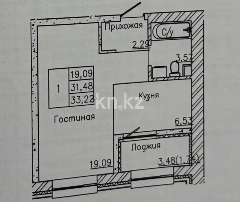 Продажа 1-комнатной квартиры, 33.22 м² - Продажа однокомнатных квартир в р-не Нура Астаны - страница 25 фото 1 из 1