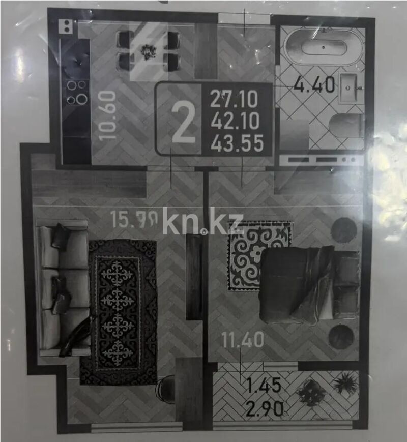 Продажа 1-комнатной квартиры, 43.55 м² - Продажа однокомнатных квартир в р-не Сарайшык Астаны - страница 13 фото 1 из 1