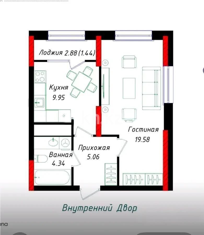 Продажа 1-комнатной квартиры, 40.7 м² - Продажа однокомнатных квартир в блочном доме в Казахстане - страница 42 фото 1 из 1