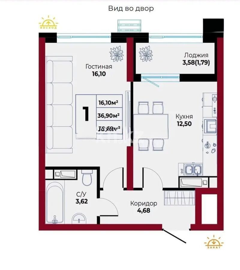 Продажа 1-комнатной квартиры, 38.69 м² - Продажа однокомнатных квартир в Казахстане - страница 7 фото 4 из 4