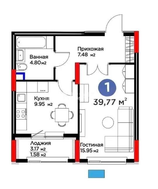 Продажа 1-комнатной квартиры, 39.77 м² - Продажа квартир в Казахстане - страница 14 фото 1 из 1