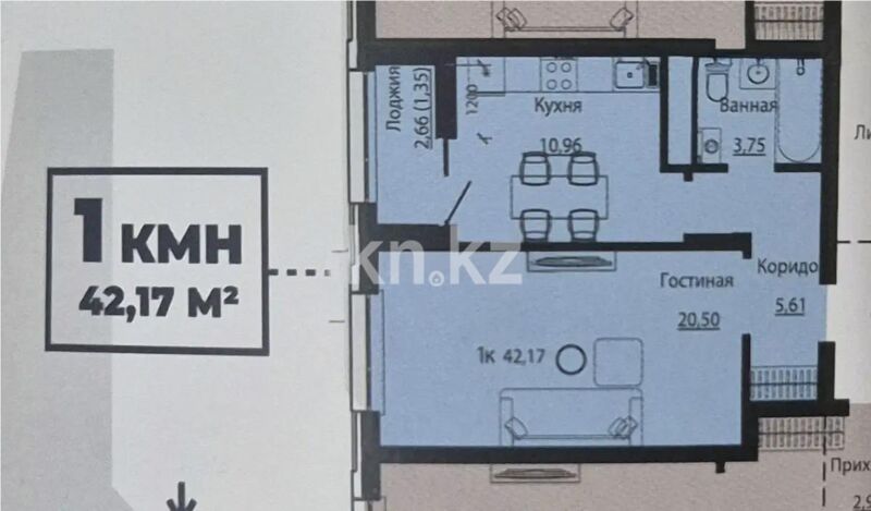 Продажа 1-комнатной квартиры, 42.17 м² - Продажа однокомнатных квартир в р-не Нура Астаны - страница 23 фото 1 из 1