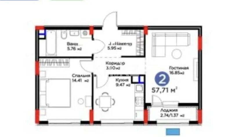 Продажа 2-комнатной квартиры, 57.7 м² - Продажа двухкомнатных квартир в р-не Есиль Астаны - страница 35 фото 1 из 1