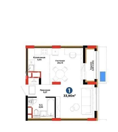 Продажа 1-комнатной квартиры, 33.9 м² - Продажа однокомнатных квартир в монолитно-каркасном доме в Казахстане - страница 125 фото 1 из 1