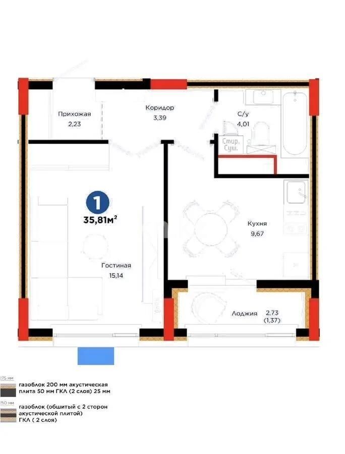 Продажа 1-комнатной квартиры, 35.81 м² - Недвижимость в Астане - страница 22 фото 1 из 1