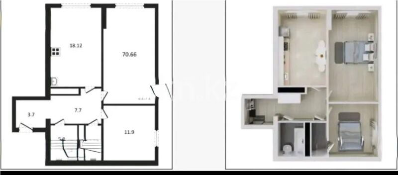 Продажа 2-комнатной квартиры, 71 м² - Продажа двухкомнатных квартир в Алатауском р-не Алматы - страница 7 фото 2 из 2