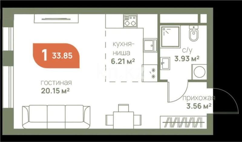 Продажа 1-комнатной квартиры, 34 м² - Продажа однокомнатных квартир в Алатауском р-не Алматы - страница 8 фото 1 из 1