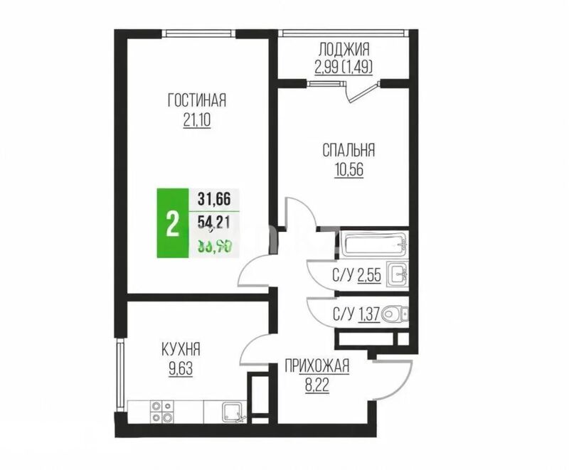 Продажа 2-комнатной квартиры, 55.7 м² - Продажа двухкомнатных квартир в монолитном доме в Казахстане - страница 10 фото 1 из 1