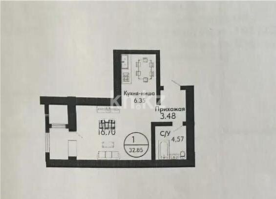 Продажа 1-комнатной квартиры, 33 м² - Продажа однокомнатных квартир в Астане - страница 3 фото 1 из 1