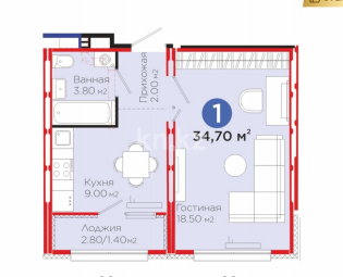 Продажа 1-комнатной квартиры, 34.7 м² - Продажа однокомнатных квартир в монолитном доме в Казахстане - страница 11 фото 3 из 21