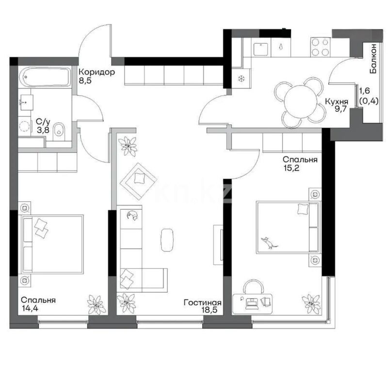 Продажа 3-комнатной квартиры, 74 м² - Продажа  трехкомнатных квартир в новостройках Алматы - страница 3 фото 1 из 1