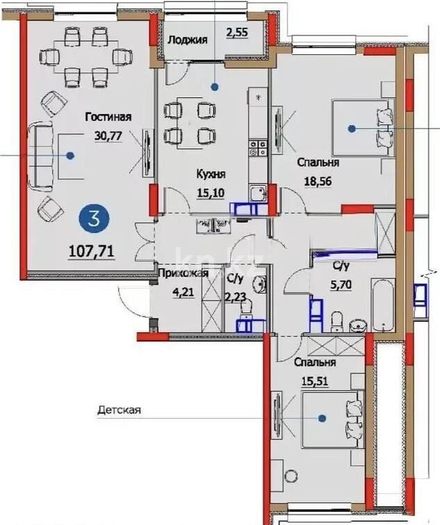 Продажа 3-комнатной квартиры, 112 м² - Продажа трехкомнатных квартир в блочном доме в Казахстане - страница 54 фото 4 из 4