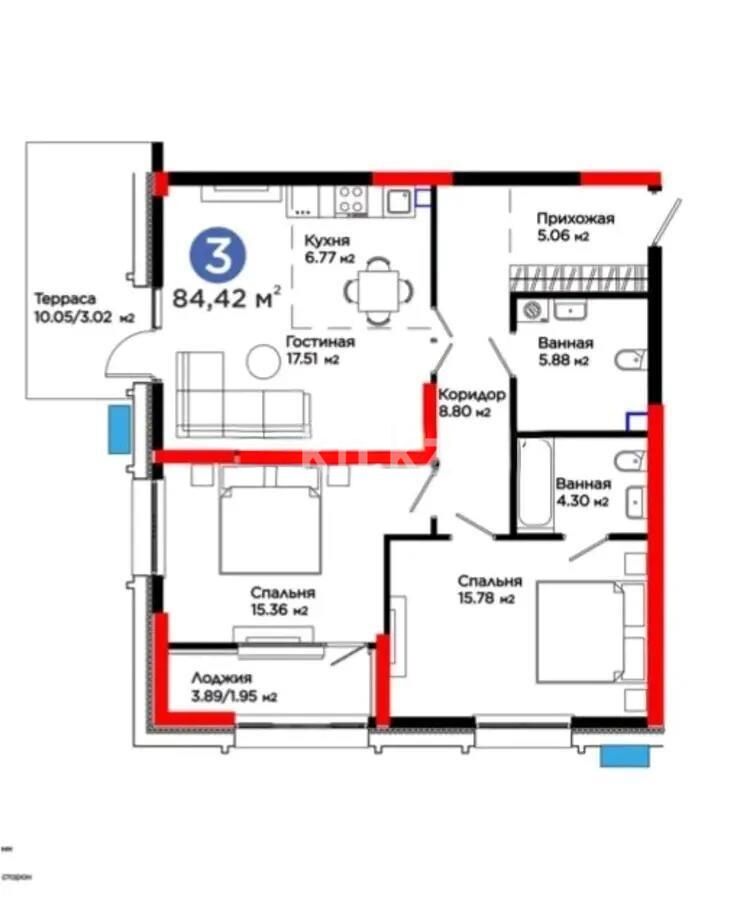 Продажа 3-комнатной квартиры, 84.4 м² - Продажа трехкомнатных квартир в блочном доме в Казахстане - страница 41 фото 3 из 3