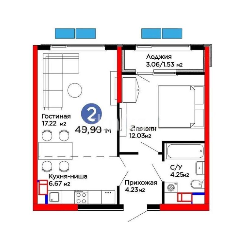 Продажа 2-комнатной квартиры, 46 м² - Продажа двухкомнатных квартир в монолитном доме в Казахстане - страница 13 фото 1 из 1