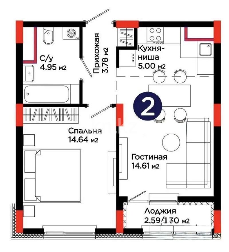 Продажа 2-комнатной квартиры, 44.28 м² - Продажа  двухкомнатных квартир в новостройках Астаны - страница 32 фото 1 из 1