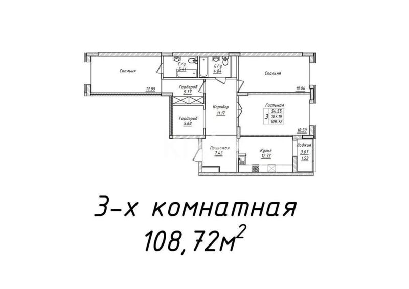 Продажа 3-комнатной квартиры, 108.72 м² - Продажа трехкомнатных квартир в блочном доме в Казахстане - страница 35 фото 1 из 1