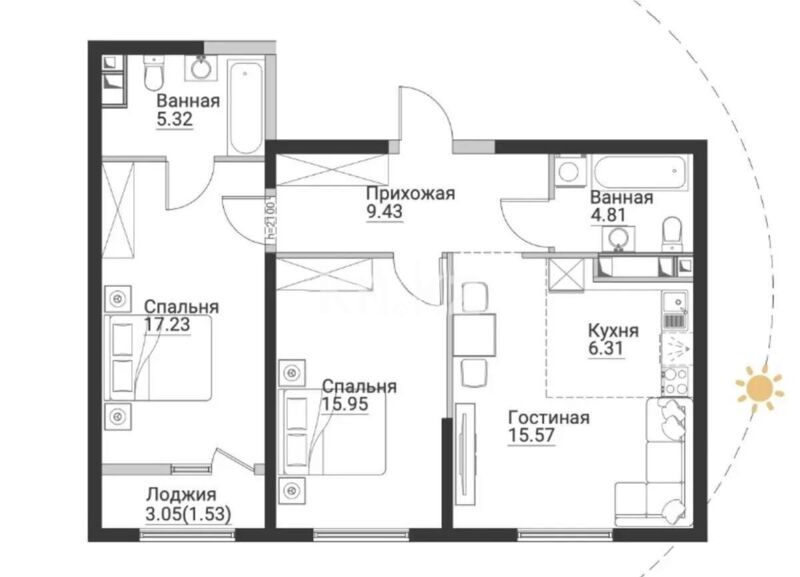 Продажа 3-комнатной квартиры, 76.15 м² - Продажа трехкомнатных квартир в монолитно-каркасном доме в Казахстане - страница 52 фото 1 из 1