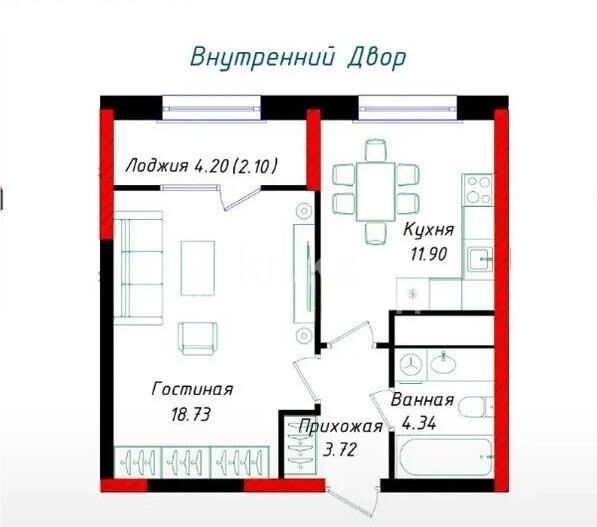 Продажа 1-комнатной квартиры, 40.79 м² - Продажа однокомнатных квартир в блочном доме в Казахстане - страница 52 фото 1 из 1