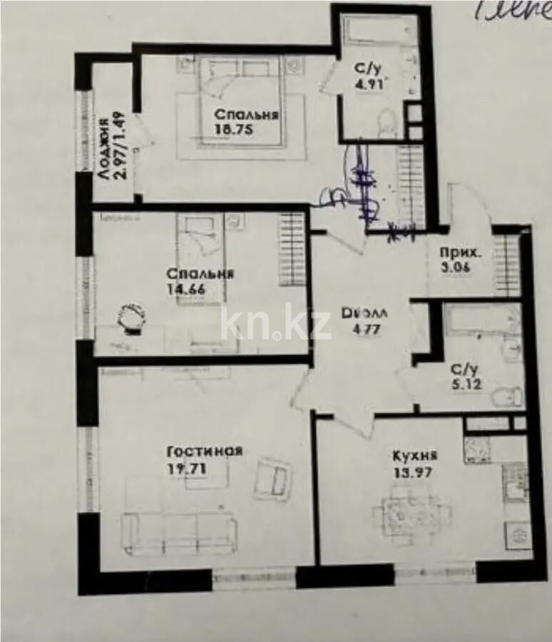 Продажа 3-комнатной квартиры, 91.77 м² - Недвижимость в Алматы - страница 2 фото 1 из 1
